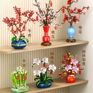 Creative Flower Bouquet Building Blocks Set – Peach Blossom & Narcissus Bonsai Home Decor Toy