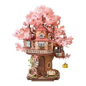 3D Wooden Sakura Tree House Model Kit – DIY Assembly Puzzle Home Decor Gift for Adults