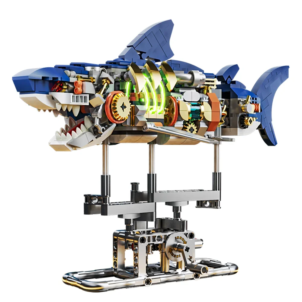 687PCS Shark Building Blocks Set – Ocean Animal Construction Toy with Display Stand for Kids & Adults - Image 2