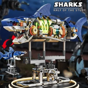 687PCS Shark Building Blocks Set – Ocean Animal Construction Toy with Display Stand for Kids & Adults